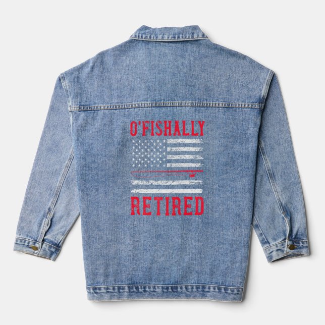 Firefighter Fishing Retirement Usa Flag Patriotic  Denim Jacket (Back)
