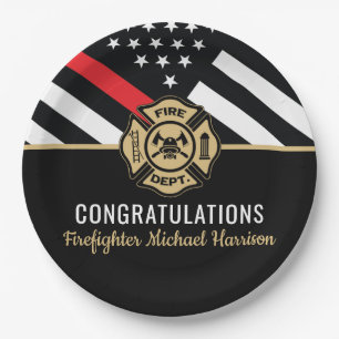 Firefighter Flag Fire Academy Graduation Red Line Paper Plate