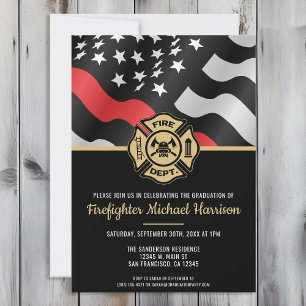 Firefighter Flag Fireman Fire Academy Graduation Invitation