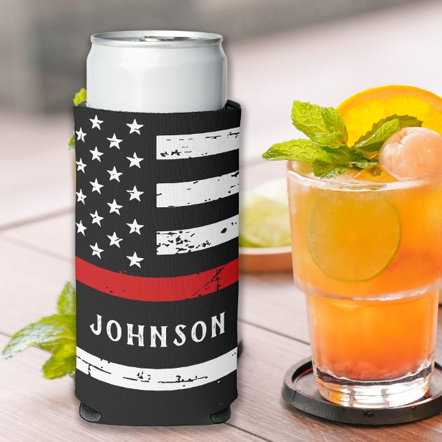 Firefighter Flag Personalised Thin Red Line Seltzer Can Cooler (Creator Uploaded)