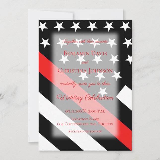 Firefighter Flag Wedding Invitation (Front)