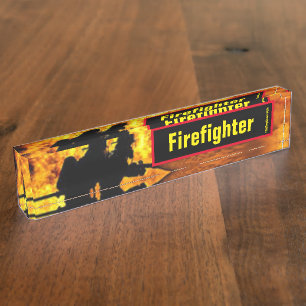 Firefighter Flames Desk Name Plate