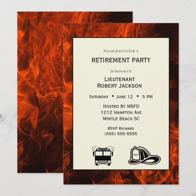Firefighter Flames Retirement Party Invitation (Front/Back)