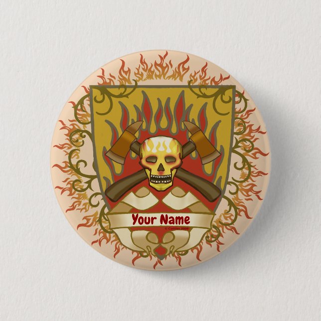Firefighter Flames Shield  6 Cm Round Badge (Front)