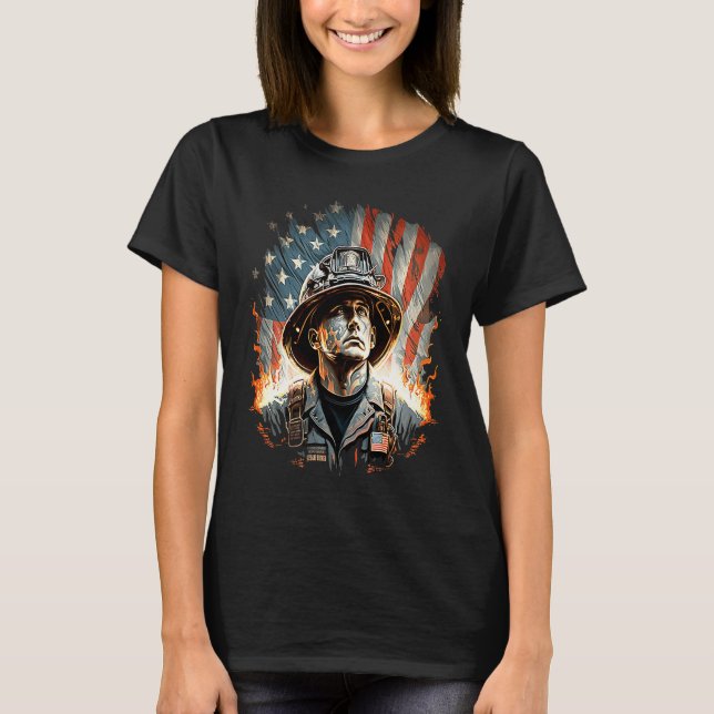 Firefighter Fourth Of July Fireman Flag Grunt Patr T-Shirt (Front)