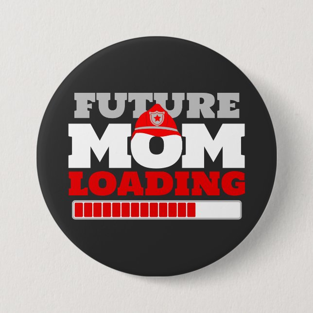 Firefighter Future Mum Loading Baby Shower Button (Front)