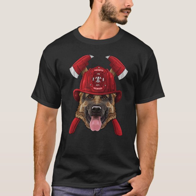 Firefighter German Shepherd Fireman Boys Kids Fire T-Shirt (Front)