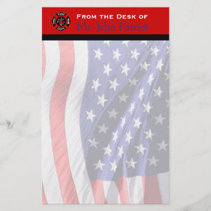 Firefighter Gift American Flag   Maltese Cross Stationery
