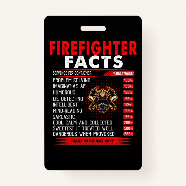 Firefighter Gift | Firefighter Facts Gifts ID Badge (Front)