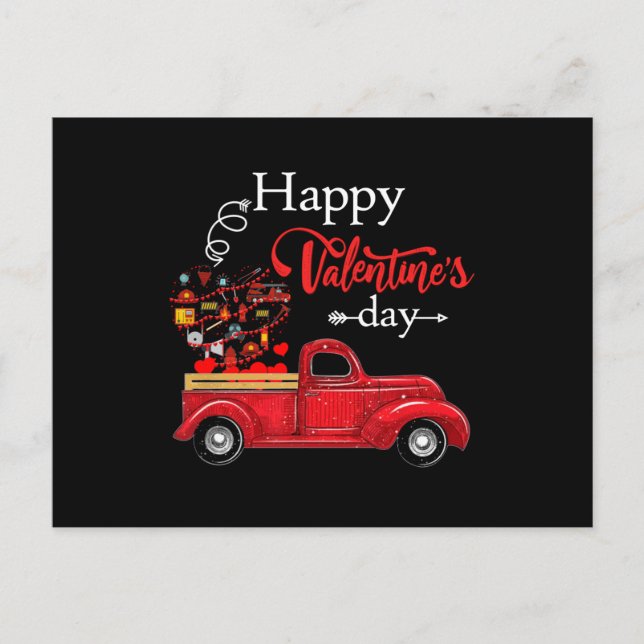Firefighter Gift | Happy Valentine Day Firefighter Holiday Postcard (Front)