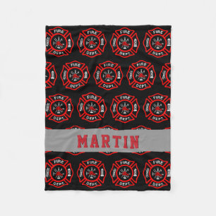 Firefighter Gift Maltese Cross Name Fleece Blanket