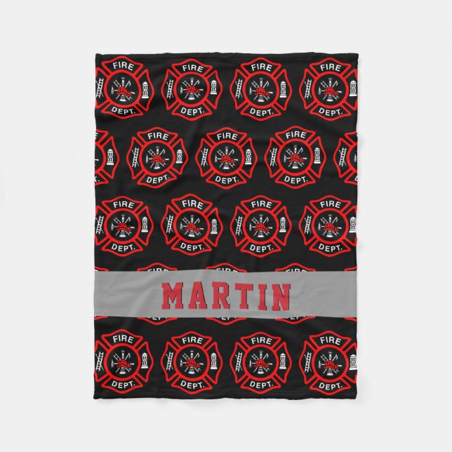 Firefighter Gift Maltese Cross Name Fleece Blanket (Front)
