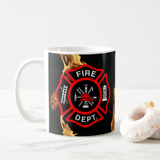 Firefighter Gift Mug | Fire Department Flames (With Donut)