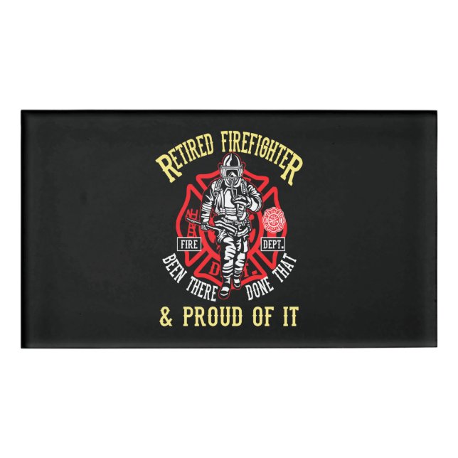 Firefighter Gift | Retired Firefighter & Proud Name Tag (Front)