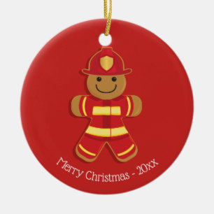 Firefighter Gingerbread Man Christmas Ceramic Tree Decoration