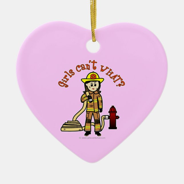 Firefighter Girl Ceramic Tree Decoration (Front)