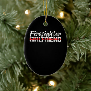 Firefighter Girlfriend Thin Red Line Firewoman Ceramic Tree Decoration