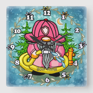 Firefighter gnome square wall clock