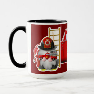 Firefighter Gnome with Little Red Firetruck Mug