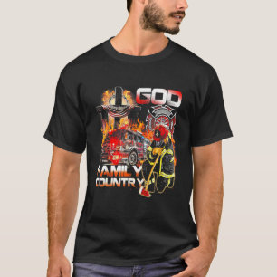 Firefighter God Family And Country Proud Firefight T-Shirt