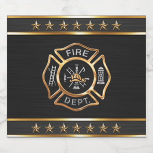 Firefighter Gold Emblem Beer Bottle Label
