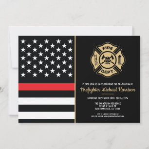 Firefighter Graduation Fire Academy Flag Fireman Invitation