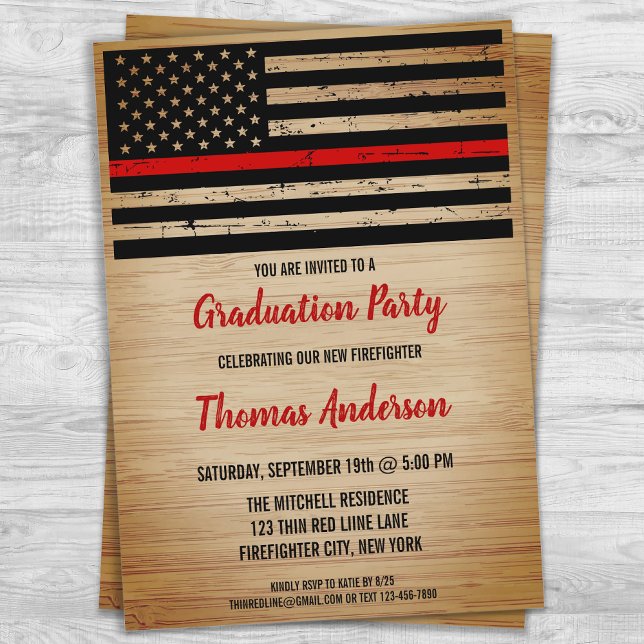Firefighter Graduation Fire Academy Thin Red Line Invitation (Creator Uploaded)