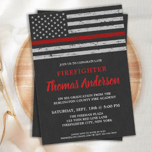 Firefighter Graduation Fireman Flag Thin Red Line Invitation