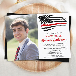Firefighter Graduation Fireman Photo Thin Red Line Invitation