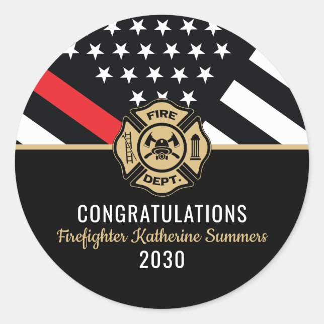  Firefighter Graduation Party Thin Red Line Flag Classic Round Sticker (Front)