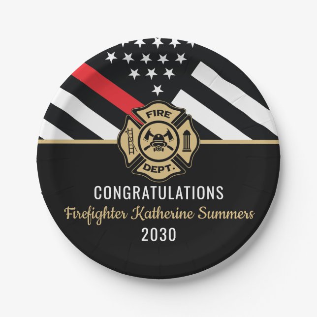  Firefighter Graduation Party Thin Red Line Flag Paper Plate (Front)