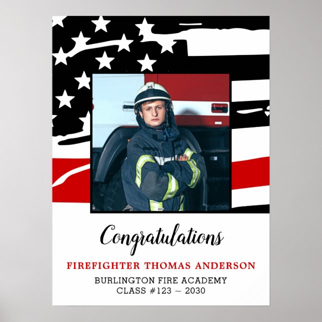 Firefighter Graduation Party Thin Red Line Photo Poster (Front)