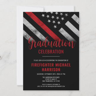 Firefighter Graduation Red Line Flag Fireman Invitation