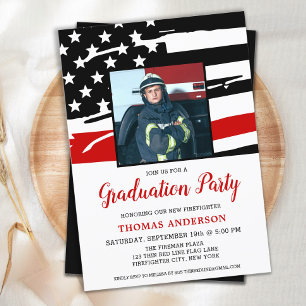 Firefighter Graduation Thin Red Line Fireman Photo Invitation