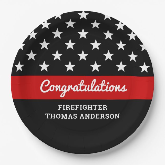 Firefighter Graduation Thin Red Line Party Paper Plate (Front)