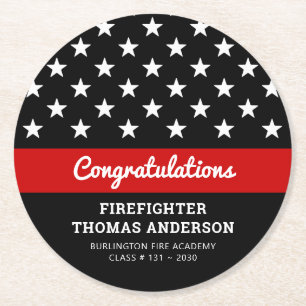 Firefighter Graduation Thin Red Line Party Round Paper Coaster