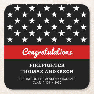 Firefighter Graduation Thin Red Line Party Square Paper Coaster