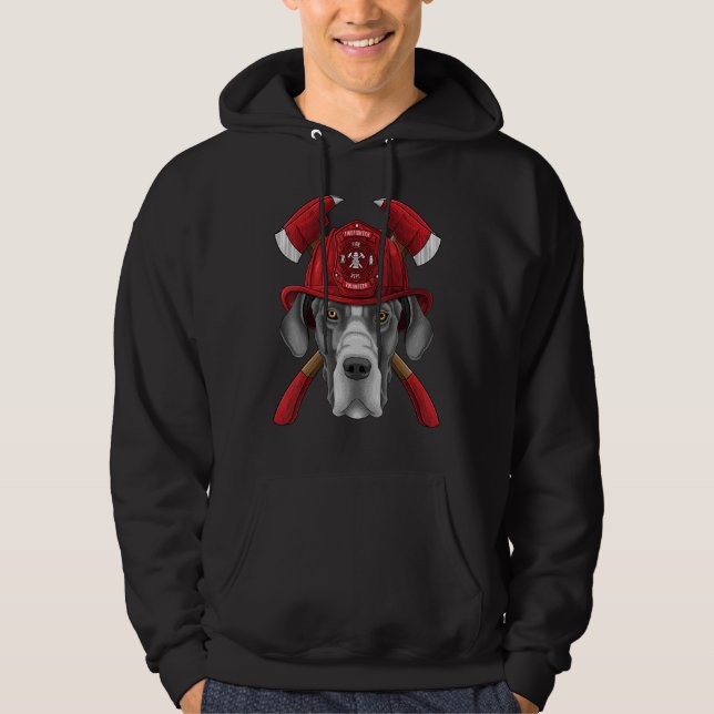 Firefighter Great Dane Fireman Boys Kids Fire Resc Hoodie (Front)