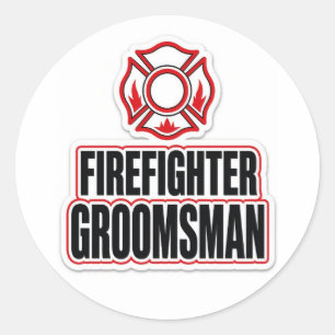 Firefighter groomsman classic round sticker
