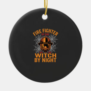 Firefighter Halloween Witch Night Design Ceramic Tree Decoration