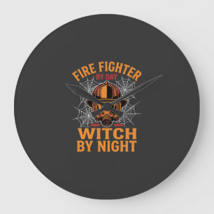 Firefighter Halloween Witch Night Design Large Clock