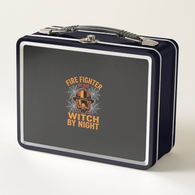 Firefighter Halloween Witch Night Design Metal Lunch Box (Front)