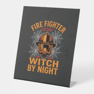 Firefighter Halloween Witch Night Design Pedestal Sign
