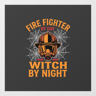 Firefighter Halloween Witch Night Design Window Cling