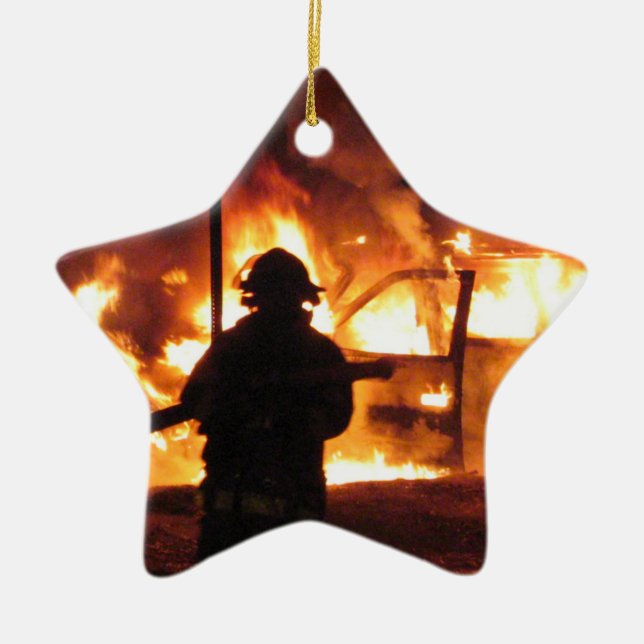 Firefighter Handline Ceramic Tree Decoration (Front)