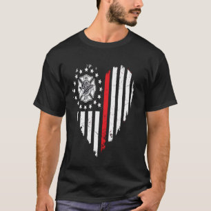 Firefighter Heart Thin Red Line American Flag Fire T-Shirt