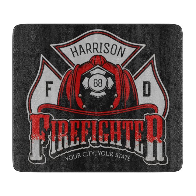 Firefighter Helmet ADD NAME Fire Department Rescue Cutting Board (Front)