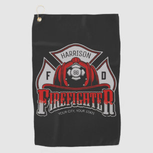 Firefighter Helmet ADD NAME Fire Department Rescue Golf Towel