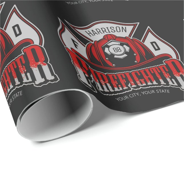 Firefighter Helmet ADD NAME Fire Department Rescue Wrapping Paper (Roll Corner)