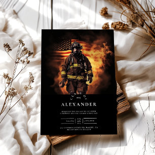 Firefighter Helmet American Flag Graduation Invitation